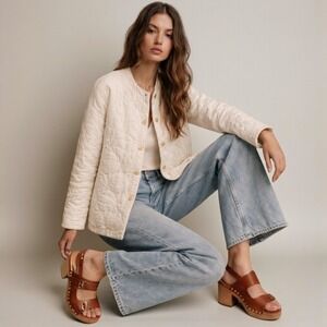 Zara Quilted Cotton Cream Longline Jacket Sz S / M